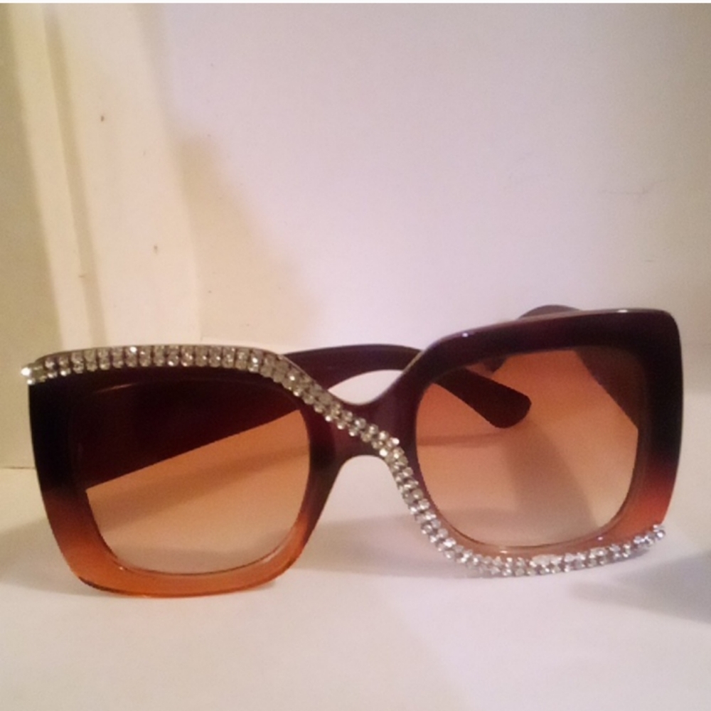 Women's Brown Oversized Sunglasses With Rhinestones